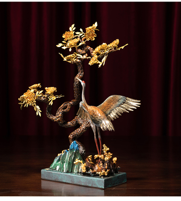 ZBR/朱炳仁&middot;銅 浙江省工藝美術大師 朱軍岷作品 鶴喜添福之興榮 非遺家居熔銅擺件工藝品